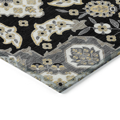 Taelira Black Washable Indoor-Outdoor Rug