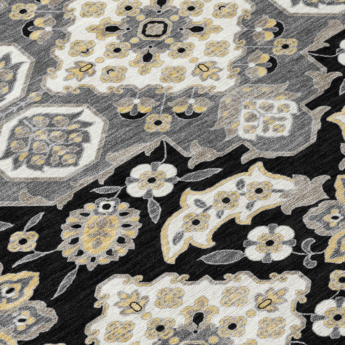 Taelira Black Washable Indoor-Outdoor Rug