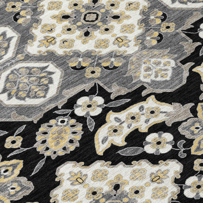 Taelira Black Washable Indoor-Outdoor Rug