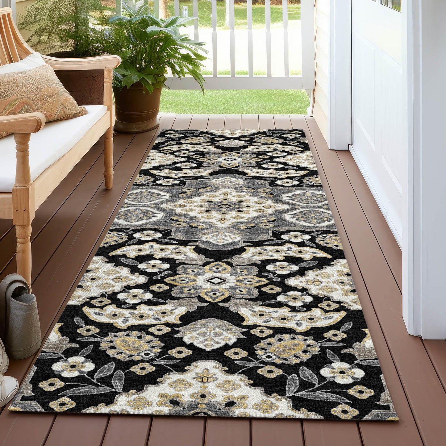 Taelira Black Washable Indoor-Outdoor Rug