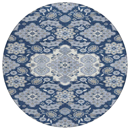 Taelira Blue Washable Indoor-Outdoor Rug
