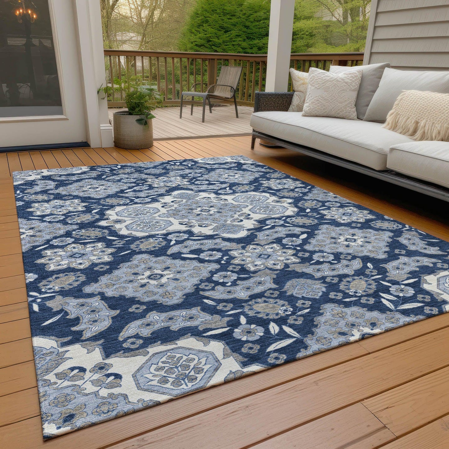 Taelira Blue Washable Indoor-Outdoor Rug