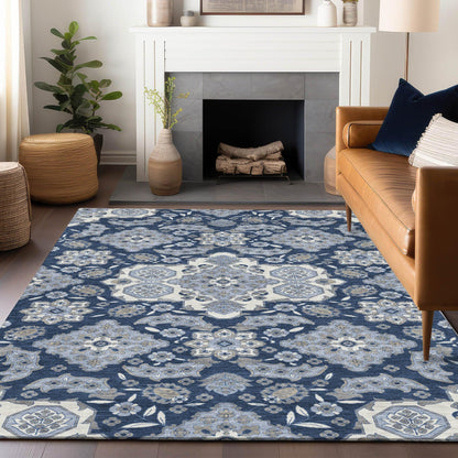 Taelira Blue Washable Indoor-Outdoor Rug