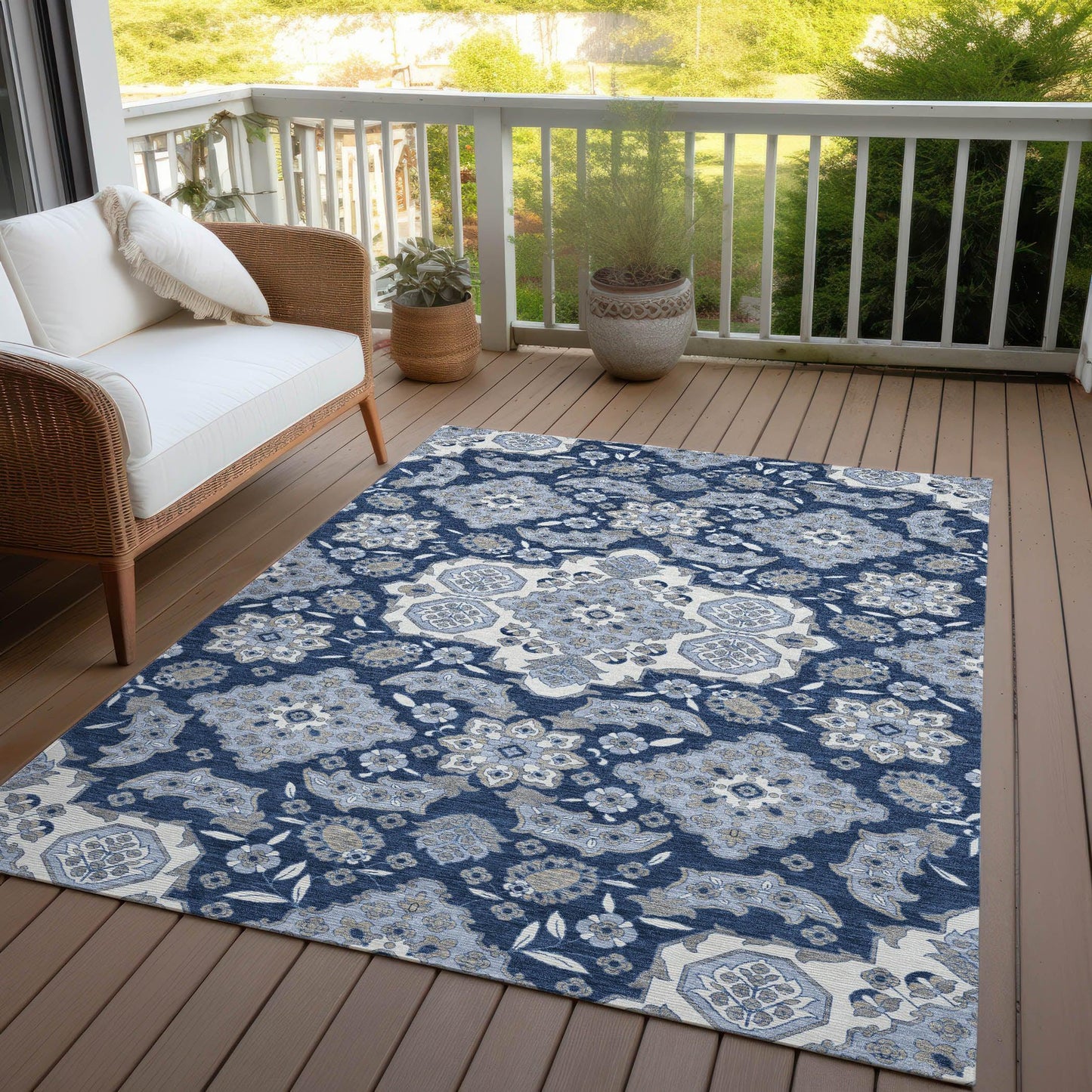 Taelira Blue Washable Indoor-Outdoor Rug