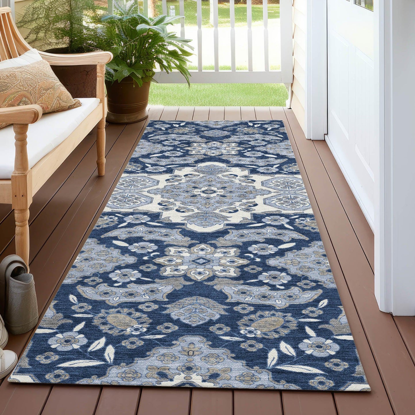 Taelira Blue Washable Indoor-Outdoor Rug