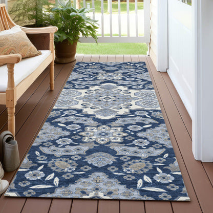Taelira Blue Washable Indoor-Outdoor Rug