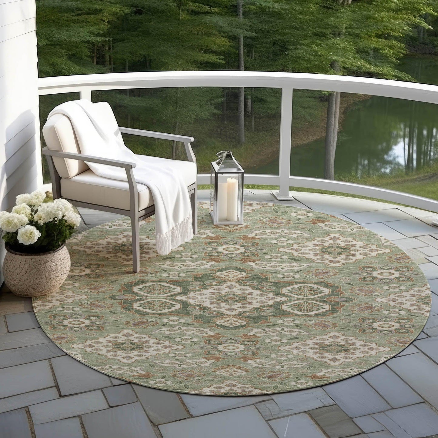 Taelira Green Washable Indoor-Outdoor Rug