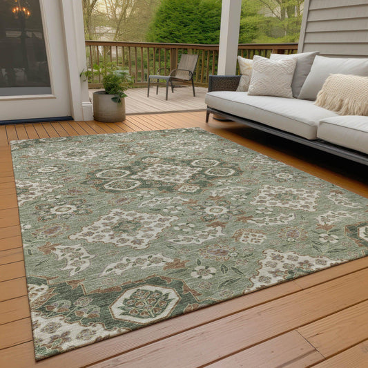 Taelira Green Washable Indoor-Outdoor Rug