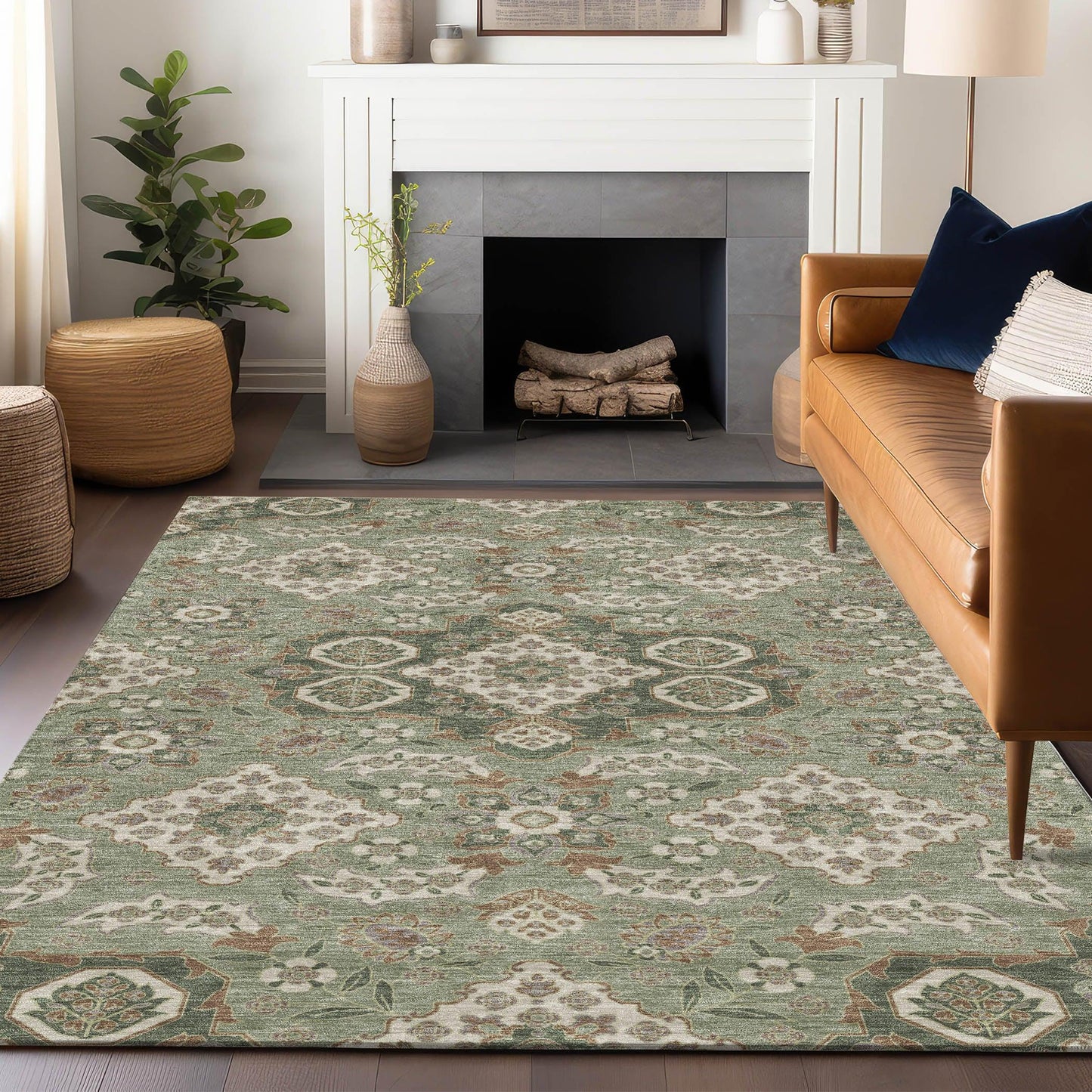 Taelira Green Washable Indoor-Outdoor Rug