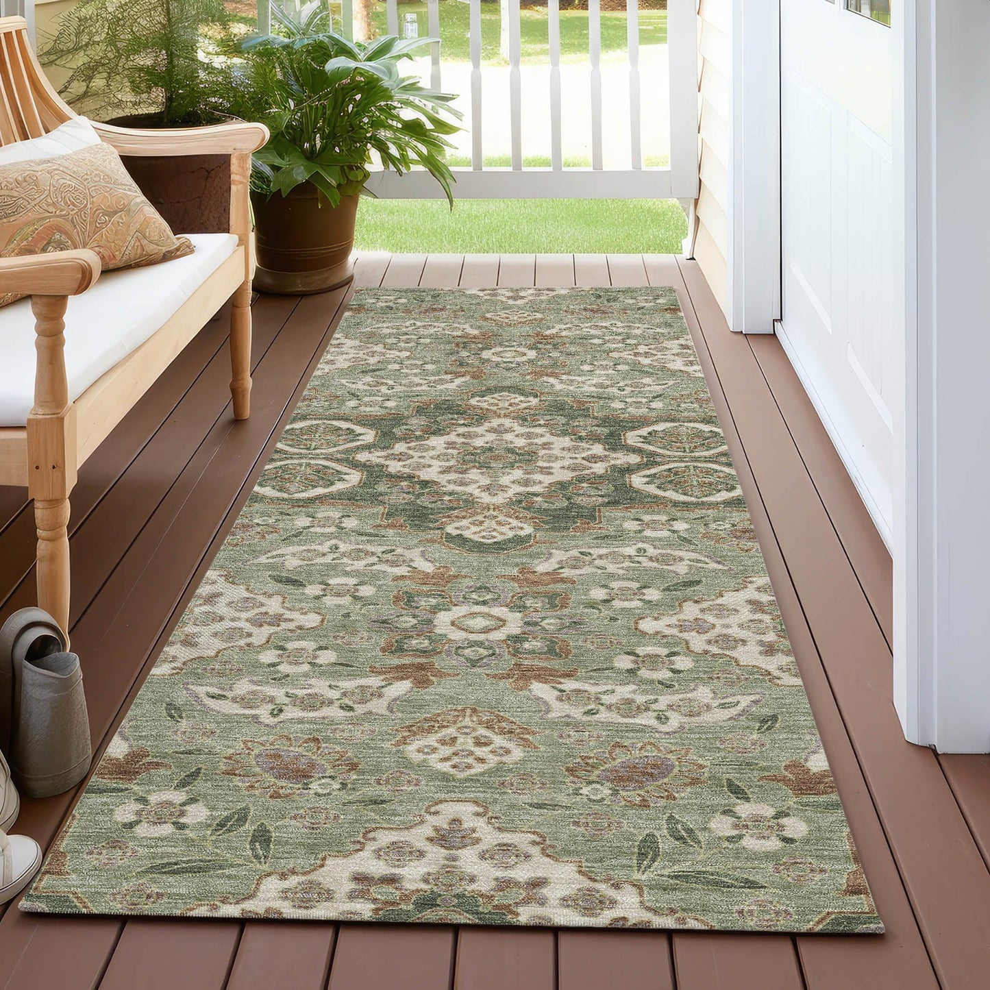 Taelira Green Washable Indoor-Outdoor Rug