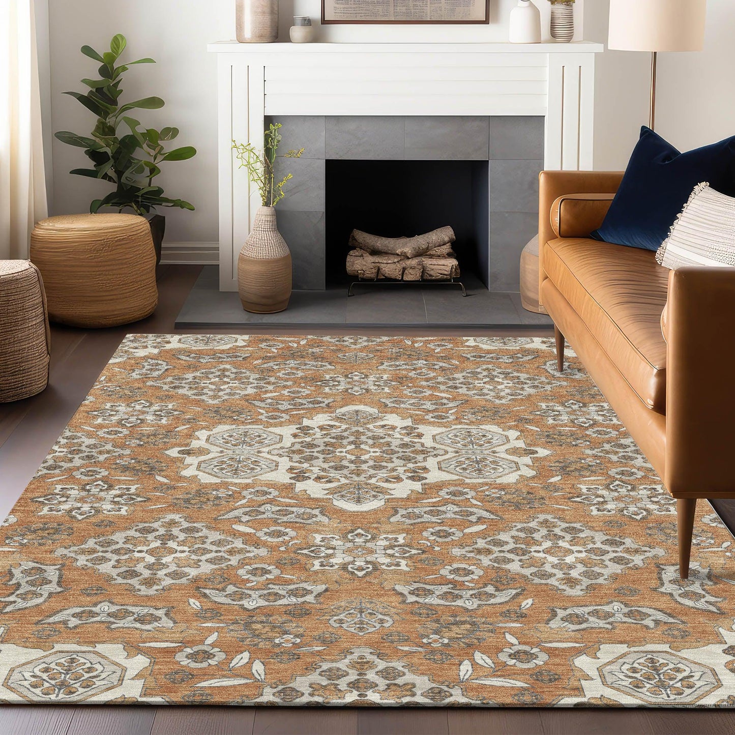 Taelira Orange Washable Indoor-Outdoor Rug