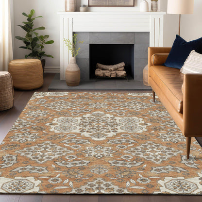 Taelira Orange Washable Indoor-Outdoor Rug