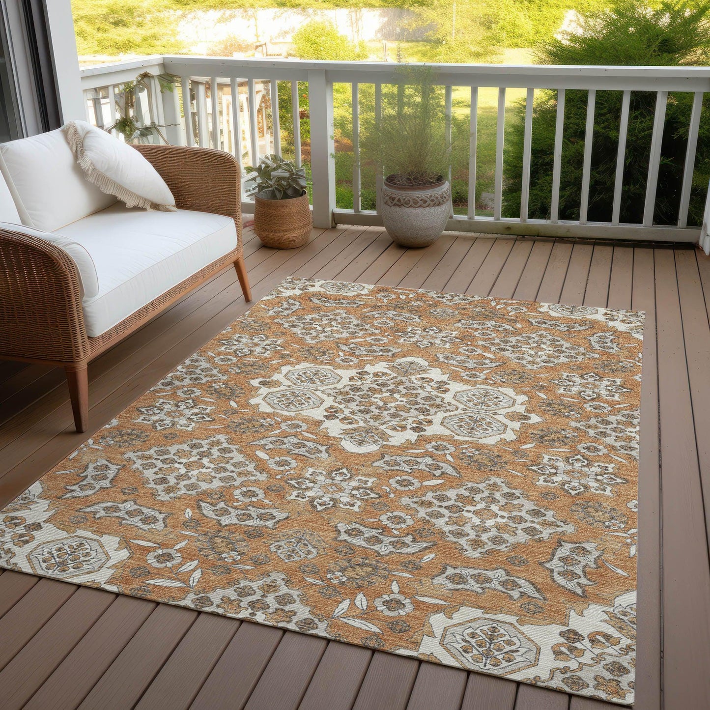 Taelira Orange Washable Indoor-Outdoor Rug