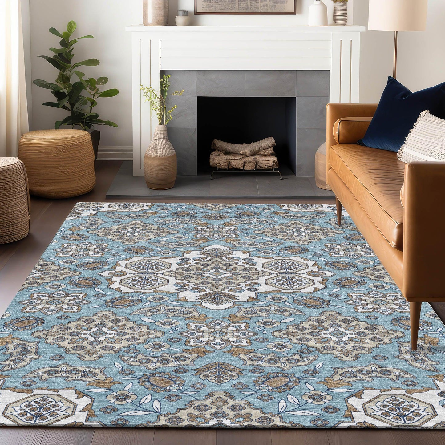 Taelira Sky Washable Indoor-Outdoor Rug
