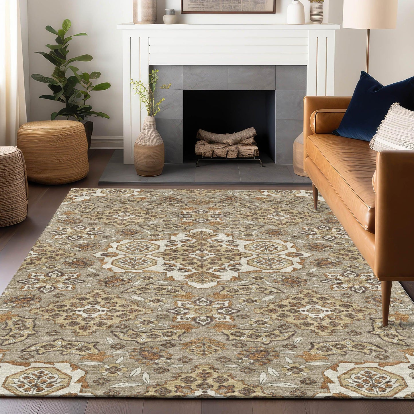 Taelira Taupe Washable Indoor-Outdoor Rug
