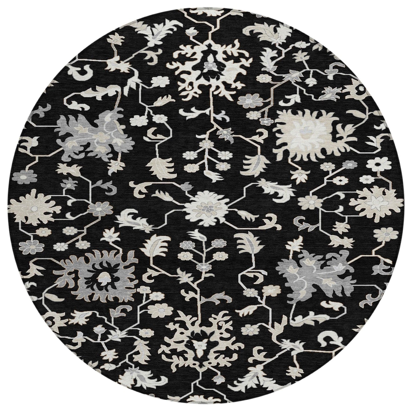 Taelius Black Washable Indoor-Outdoor Rug