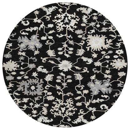 Taelius Black Washable Indoor-Outdoor Rug