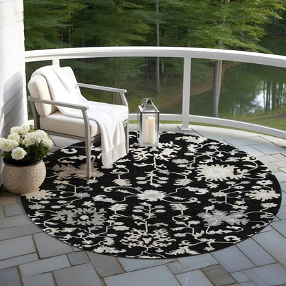 Taelius Black Washable Indoor-Outdoor Rug