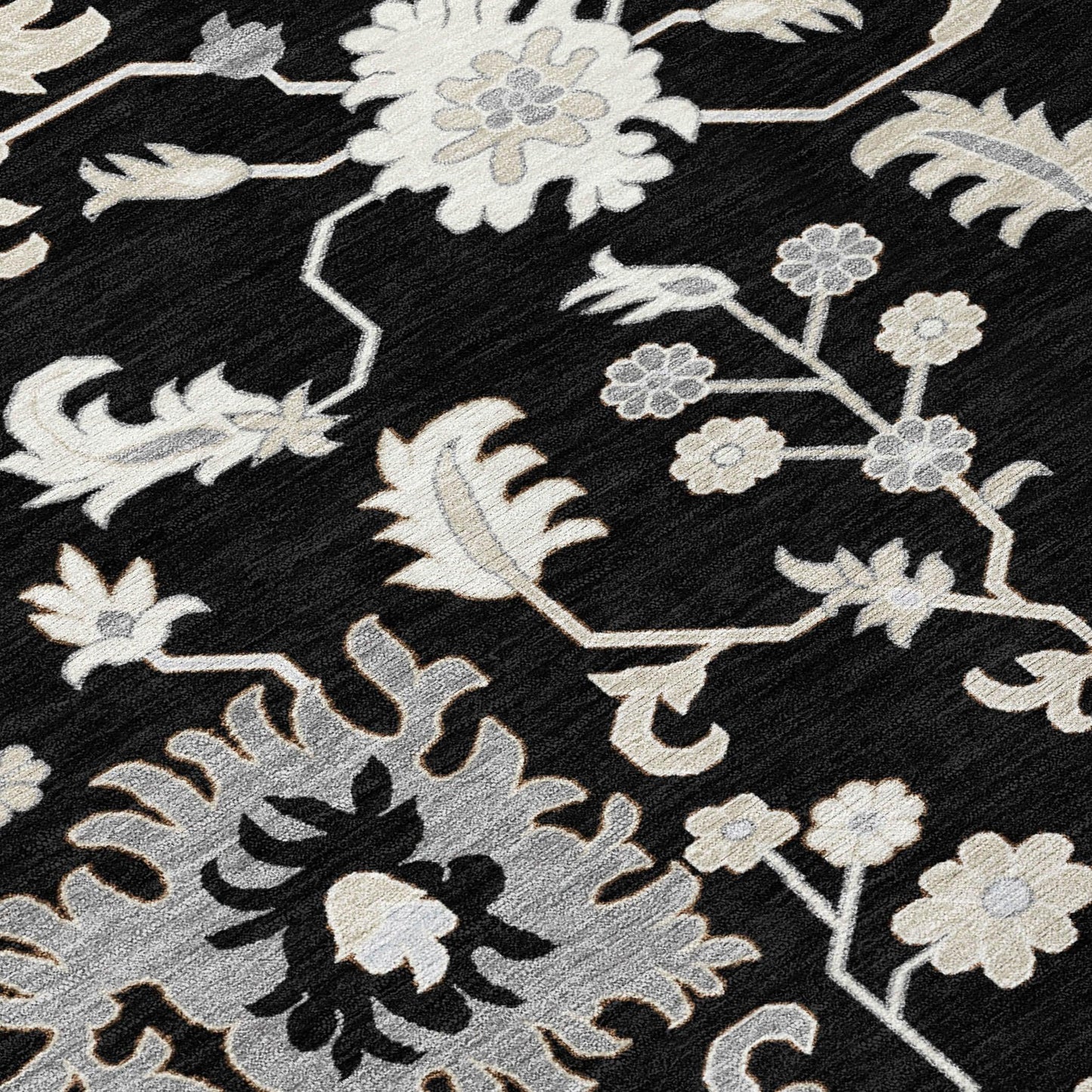 Taelius Black Washable Indoor-Outdoor Rug