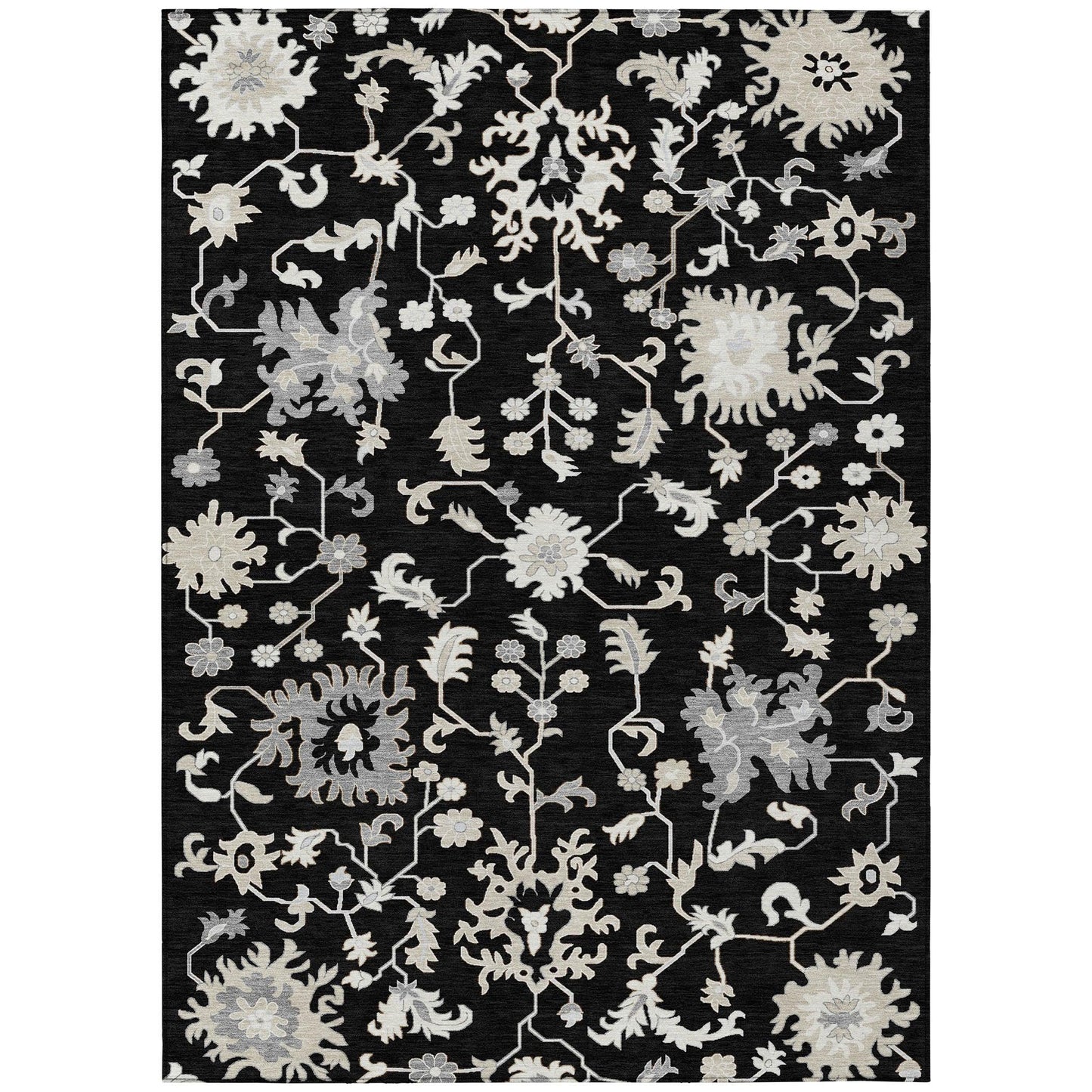 Taelius Black Washable Indoor-Outdoor Rug
