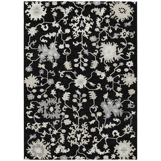 Taelius Black Washable Indoor-Outdoor Rug