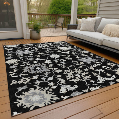 Taelius Black Washable Indoor-Outdoor Rug