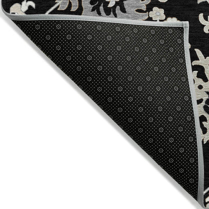 Taelius Black Washable Indoor-Outdoor Rug