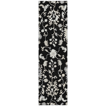 Taelius Black Washable Indoor-Outdoor Rug