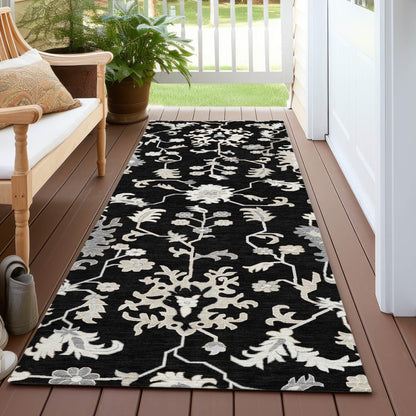 Taelius Black Washable Indoor-Outdoor Rug