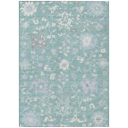 Taelius Blue Washable Indoor-Outdoor Rug
