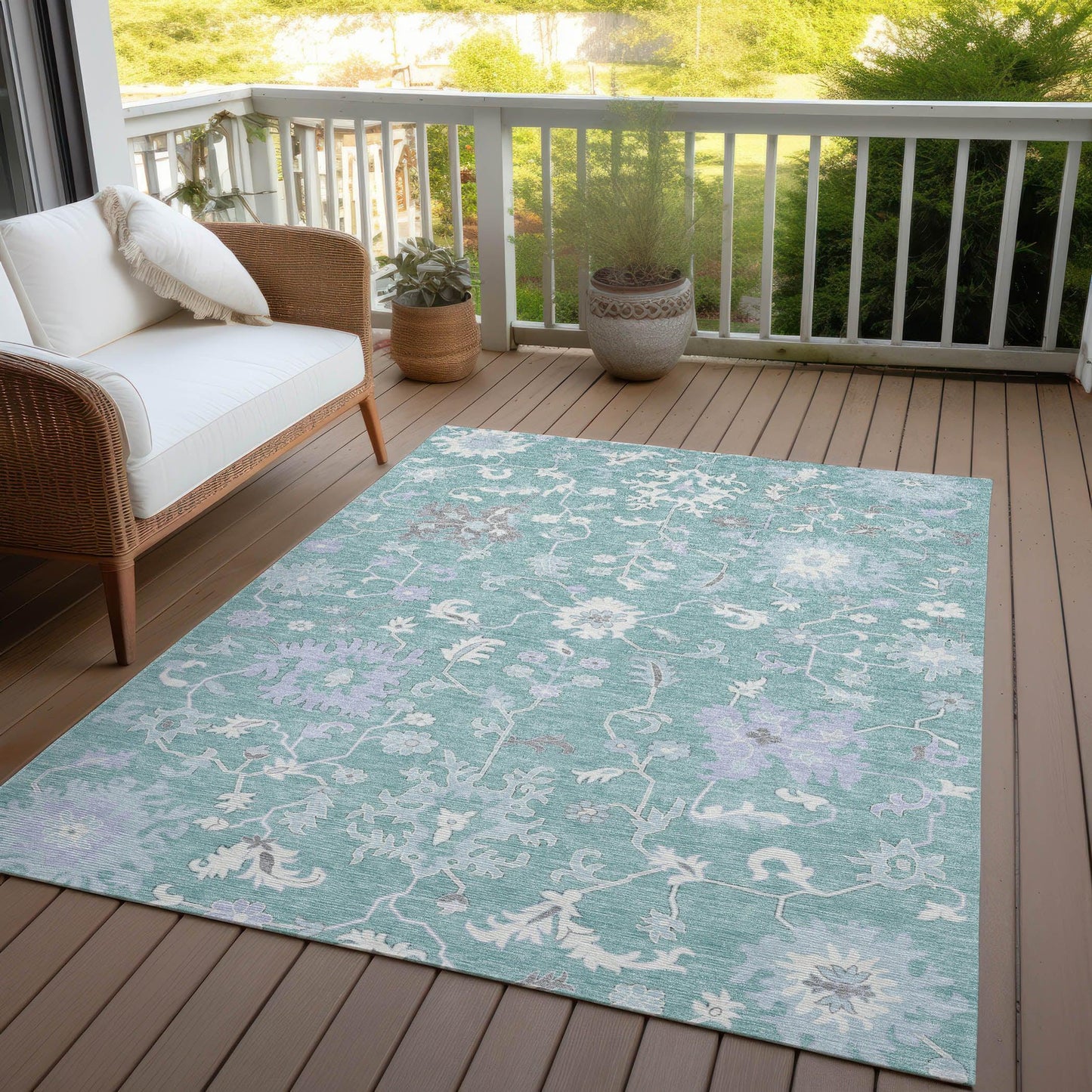 Taelius Blue Washable Indoor-Outdoor Rug