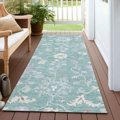 Taelius Blue Washable Indoor-Outdoor Rug