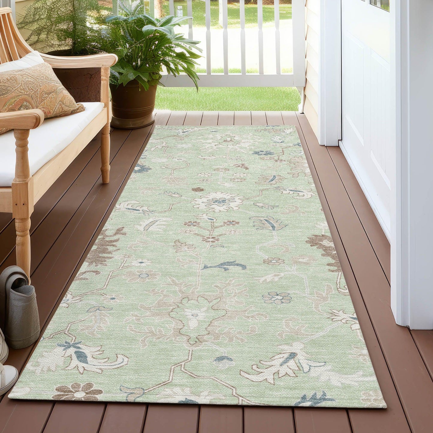 Taelius Green Washable Indoor-Outdoor Rug