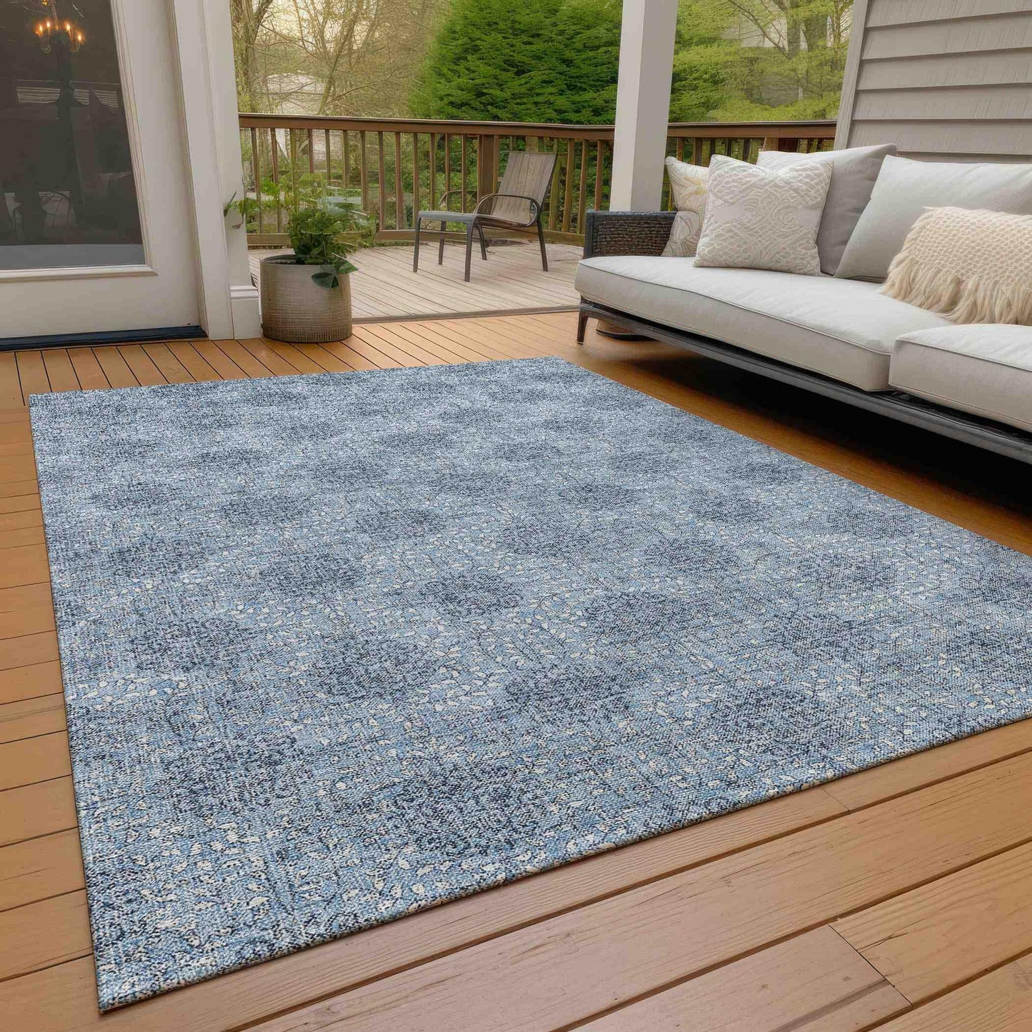 Taelora Blue Washable Indoor-Outdoor Rug
