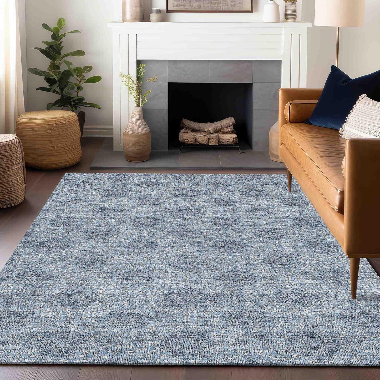 Taelora Blue Washable Indoor-Outdoor Rug