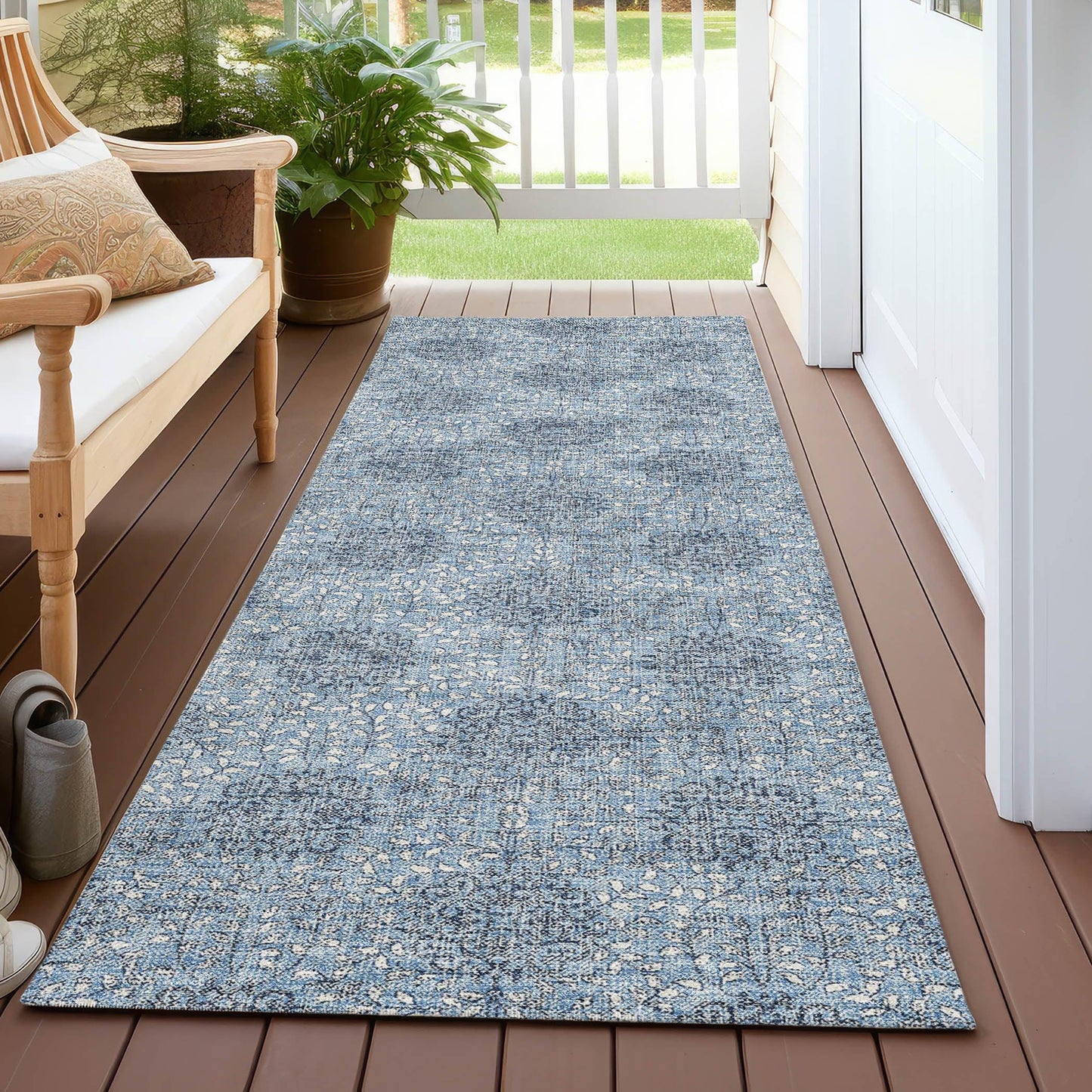 Taelora Blue Washable Indoor-Outdoor Rug