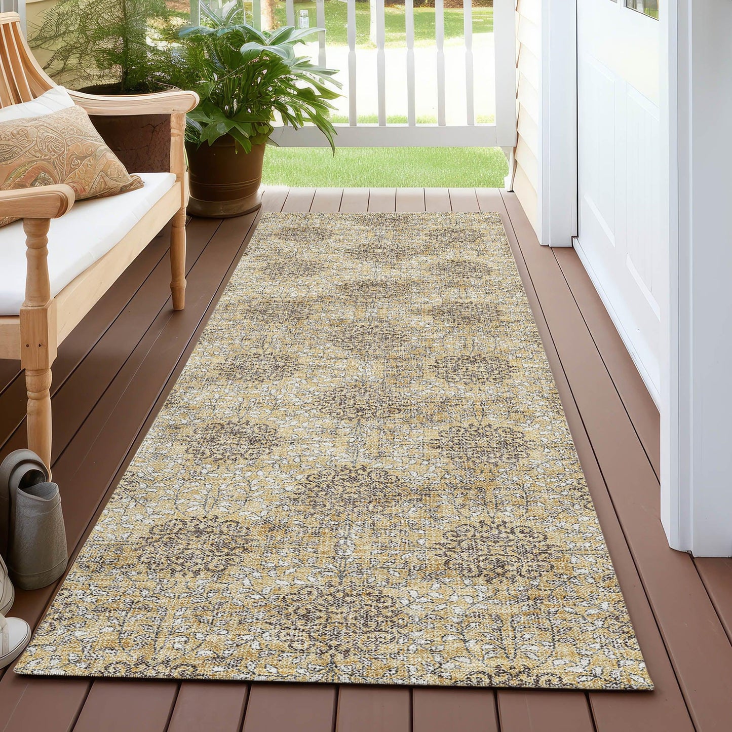 Taelora Gold Washable Indoor-Outdoor Rug