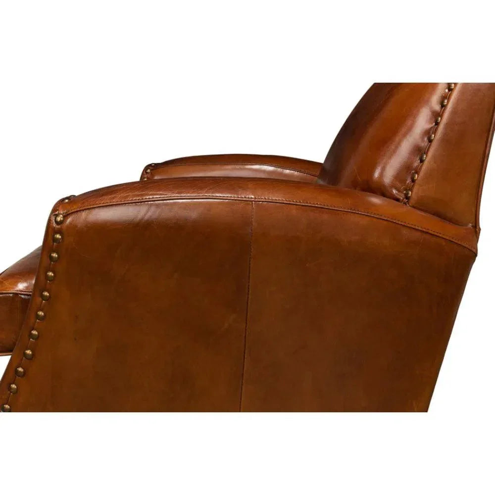 Taft Leather Brown Club Chair Dark Brown - LOOMLAN - Sarreid - Club Chairs