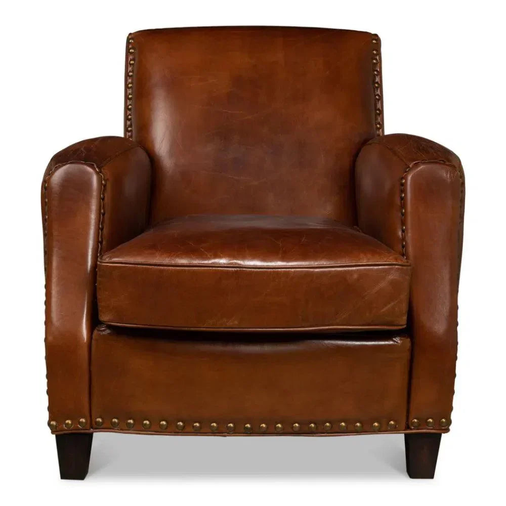 Taft Leather Brown Club Chair Dark Brown - LOOMLAN - Sarreid - Club Chairs