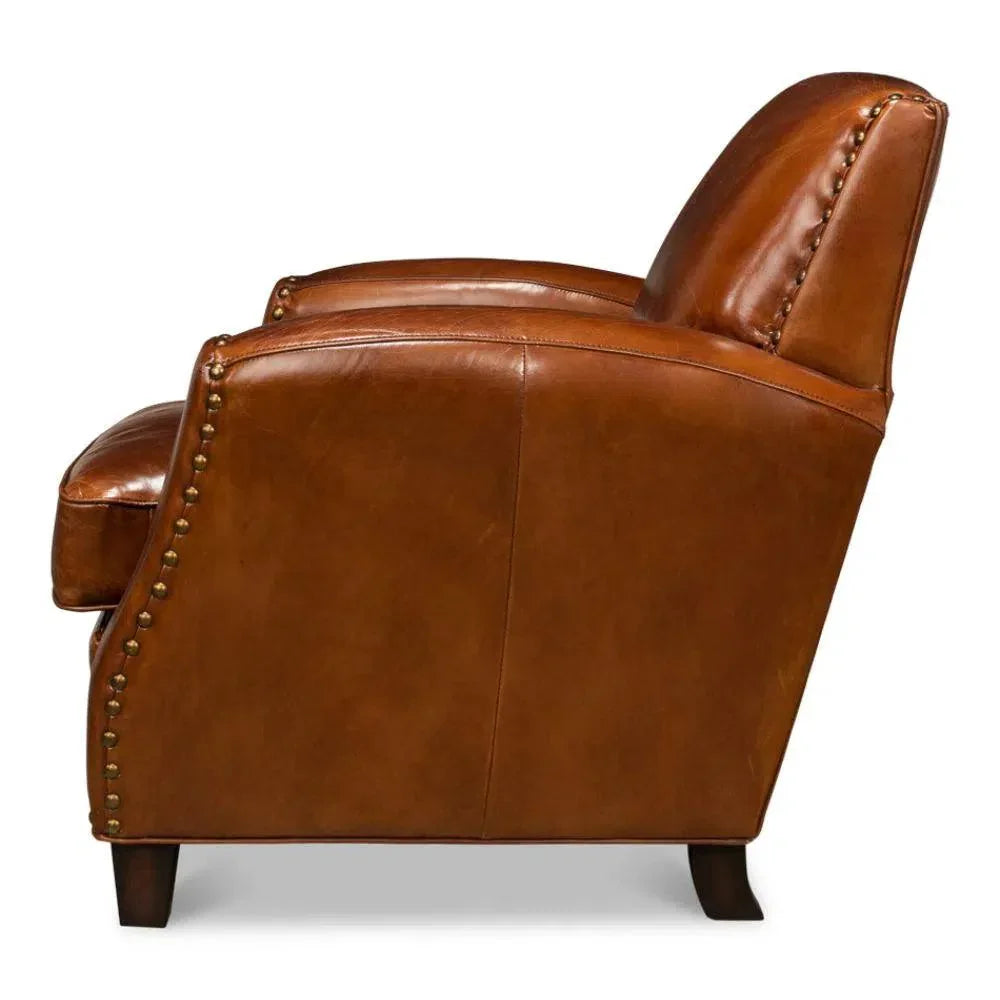 Taft Leather Brown Club Chair Dark Brown - LOOMLAN - Sarreid - Club Chairs