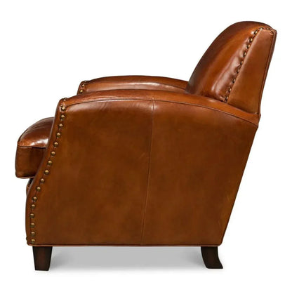 Taft Leather Brown Club Chair Dark Brown - LOOMLAN - Sarreid - Club Chairs