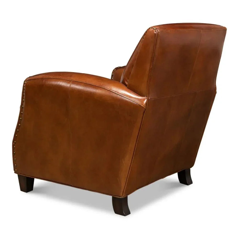 Taft Leather Brown Club Chair Dark Brown - LOOMLAN - Sarreid - Club Chairs