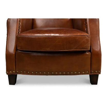 Taft Leather Brown Club Chair Dark Brown - LOOMLAN - Sarreid - Club Chairs