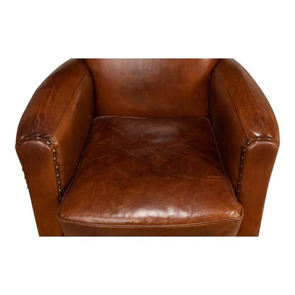 Taft Leather Brown Club Chair Dark Brown - LOOMLAN - Sarreid - Club Chairs