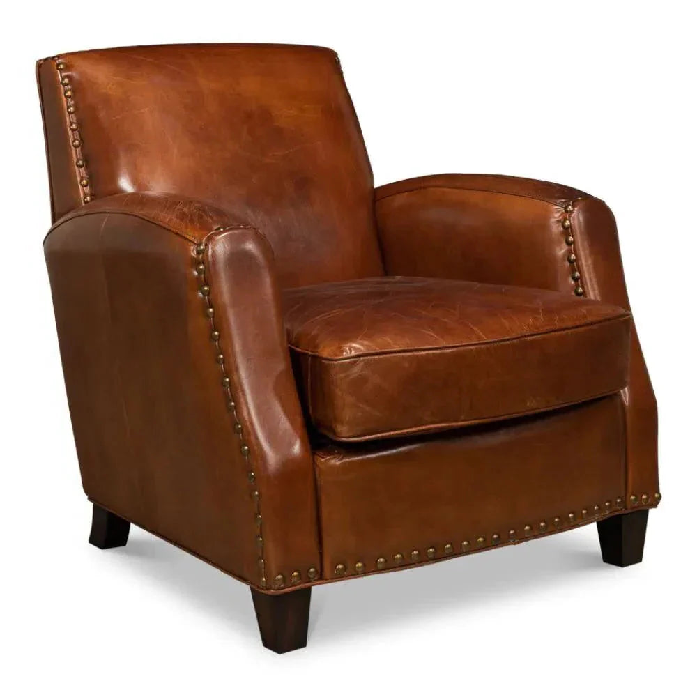 Taft Leather Brown Club Chair Dark Brown - LOOMLAN - Sarreid - Club Chairs