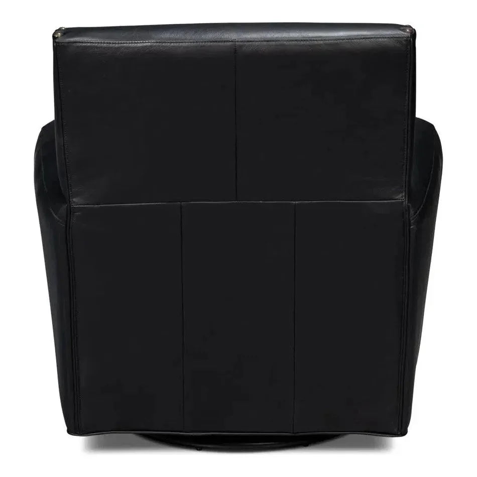 Taft Wood and Leather Black Swivel Arm Chair - LOOMLAN - Sarreid - Club Chairs