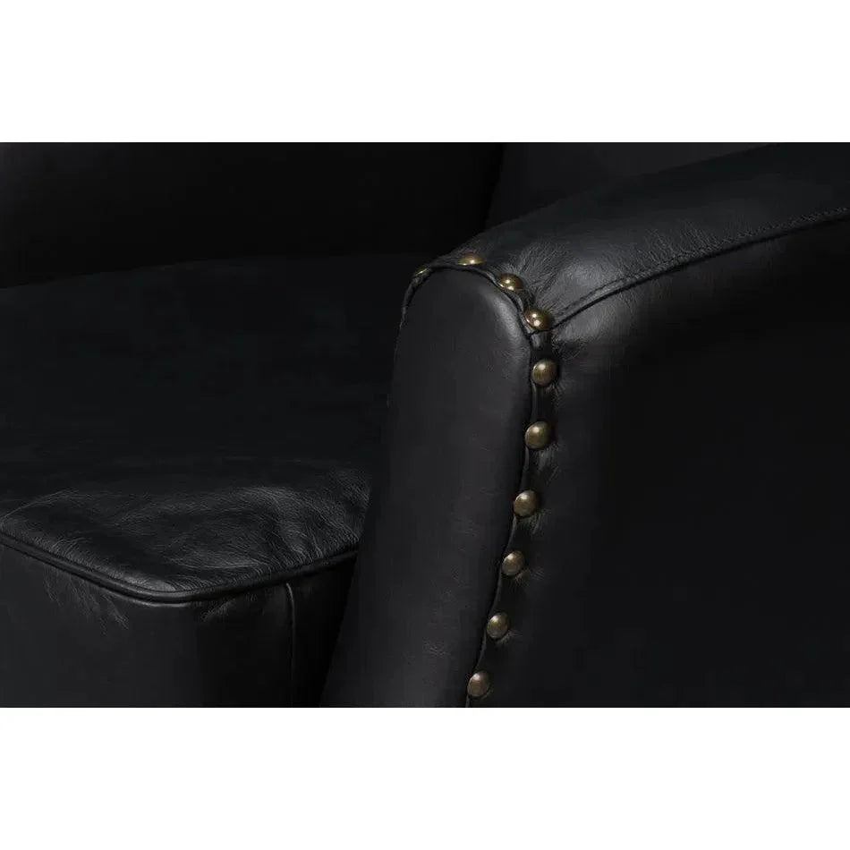 Taft Wood and Leather Black Swivel Arm Chair - LOOMLAN - Sarreid - Club Chairs