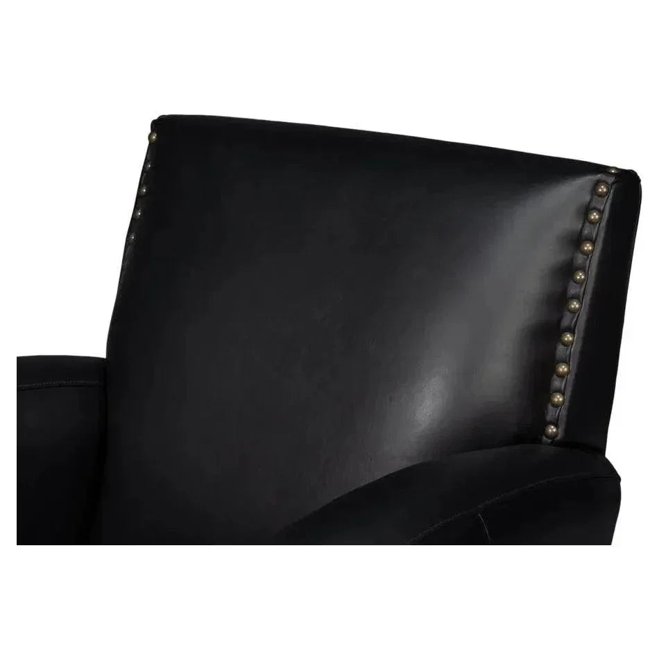 Taft Wood and Leather Black Swivel Arm Chair - LOOMLAN - Sarreid - Club Chairs