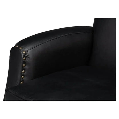 Taft Wood and Leather Black Swivel Arm Chair - LOOMLAN - Sarreid - Club Chairs