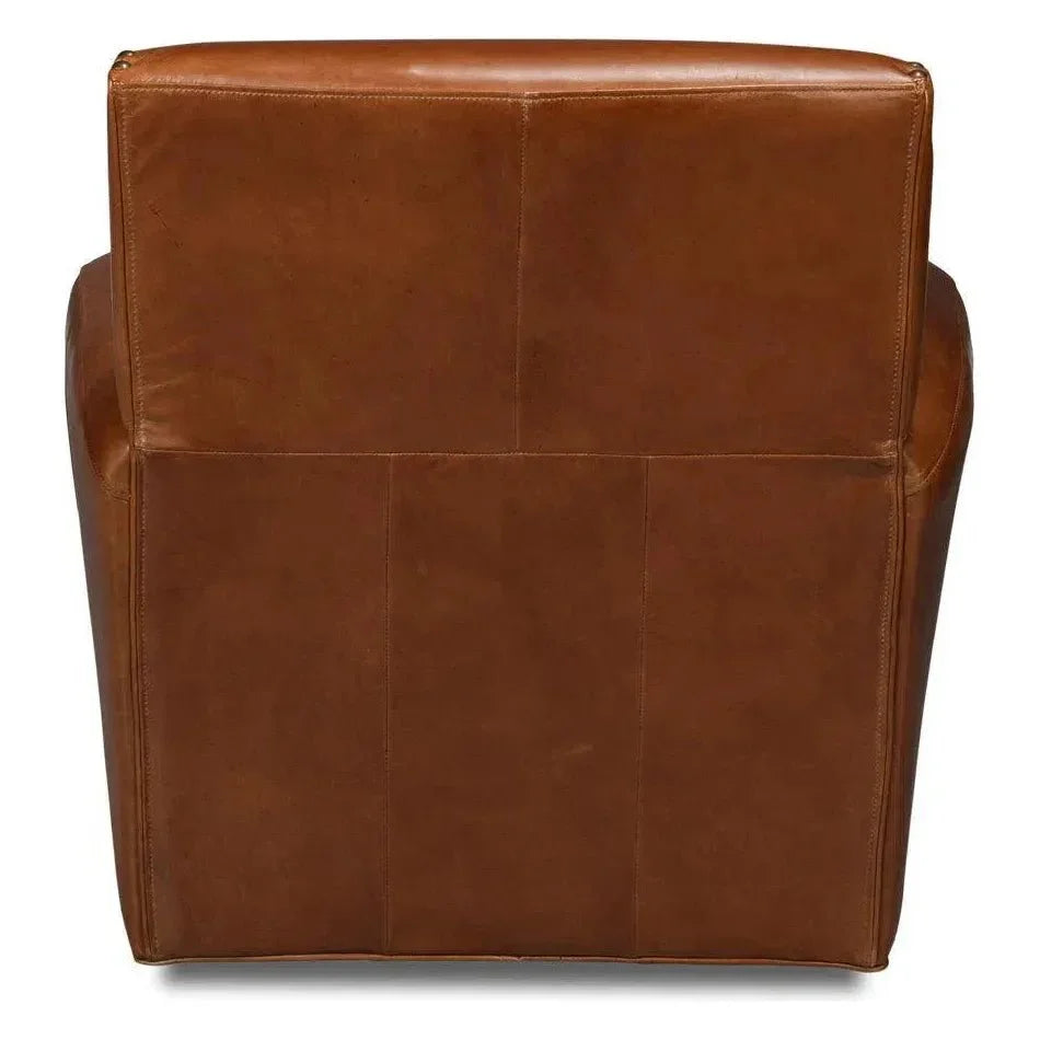 Taft Wood and Leather Brown Swivel Arm Chair - LOOMLAN - Sarreid - Club Chairs